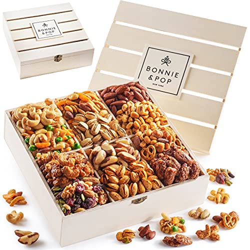 Gourmet Nut Gift Basket Wooden Crate - Healthy & Delicious