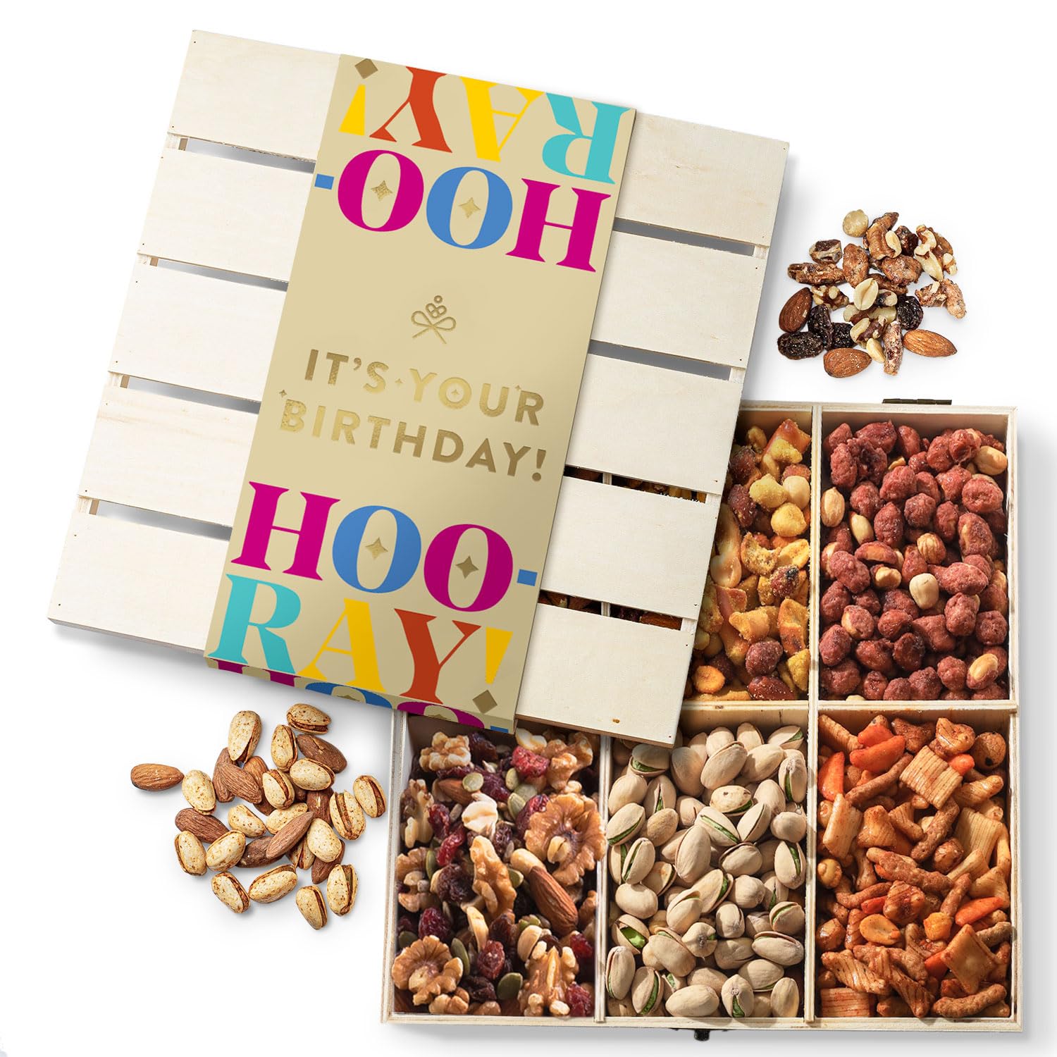 Gourmet Nut Gift Basket Wooden Crate - Healthy & Delicious