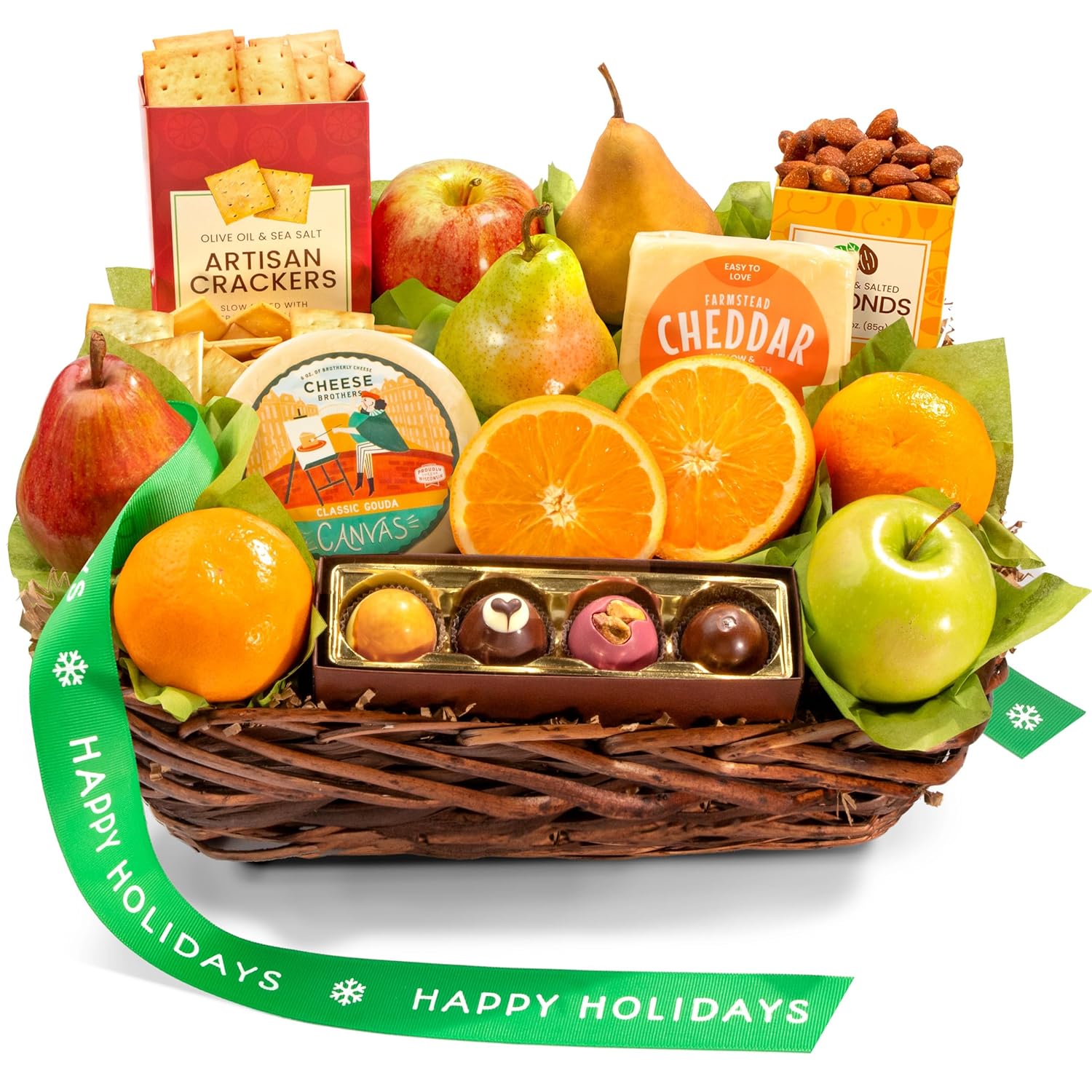 Happy Holidays Deluxe Fruit & Cheese Gift Basket
